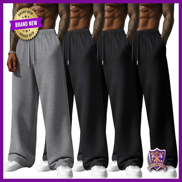 Men's Lightweight Sweatpants 4-Pack Joggers Drawstring Pockets Lounge